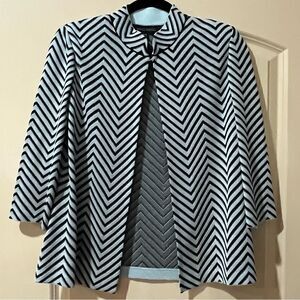 MING WANG Chevron Three Quarter Sleeve Sweater Coat Black Light Blue Women’s SP